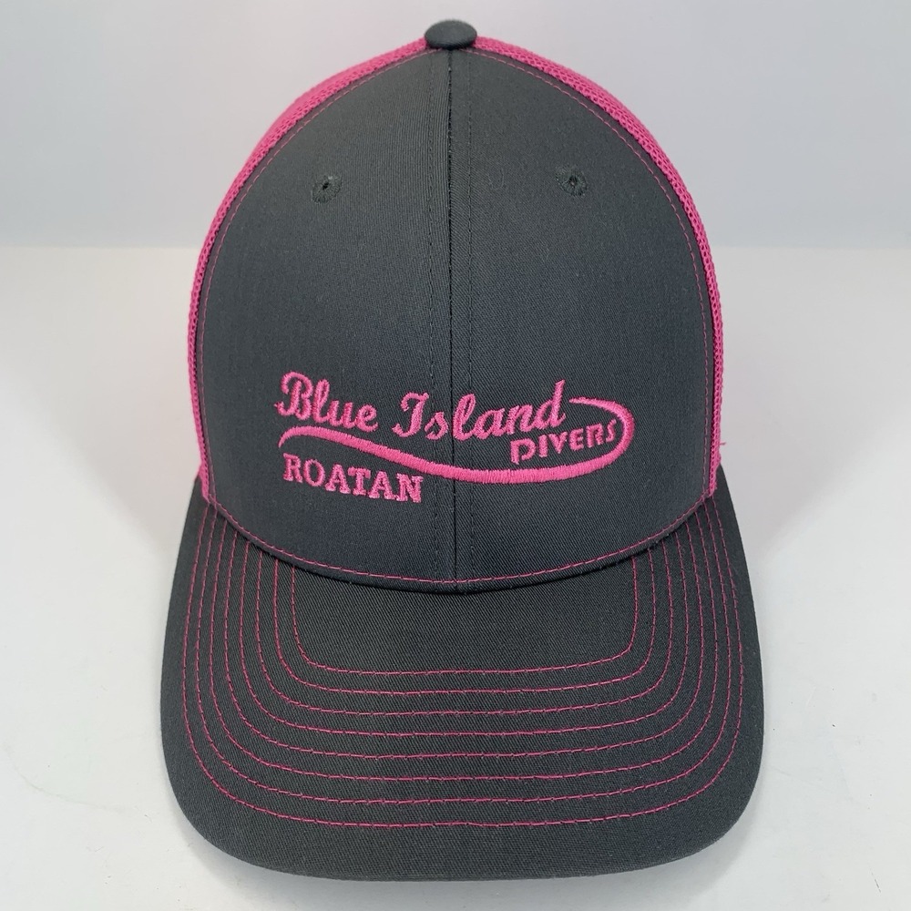 Blue Island Divers Roatan Trucker Hat Gray Pink Mesh Richardson 112 Snapback Cap